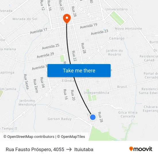 Rua Fausto Próspero, 4055 to Ituiutaba map