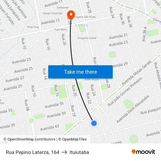 Rua Pepino Laterza, 164 to Ituiutaba map