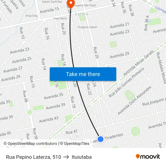 Rua Pepino Laterza, 510 to Ituiutaba map