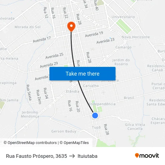 Rua Fausto Próspero, 3635 to Ituiutaba map