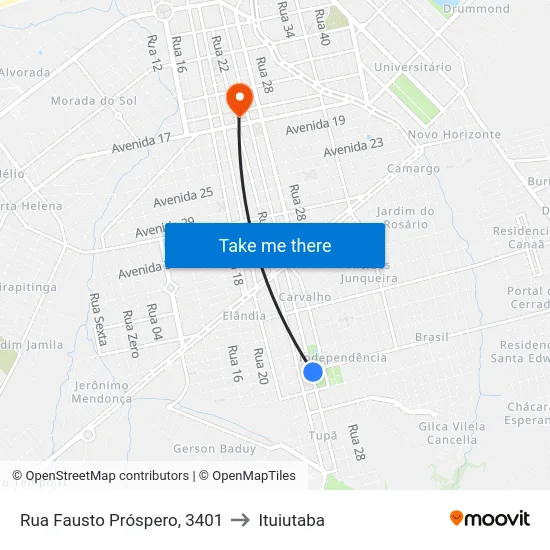 Rua Fausto Próspero, 3401 to Ituiutaba map