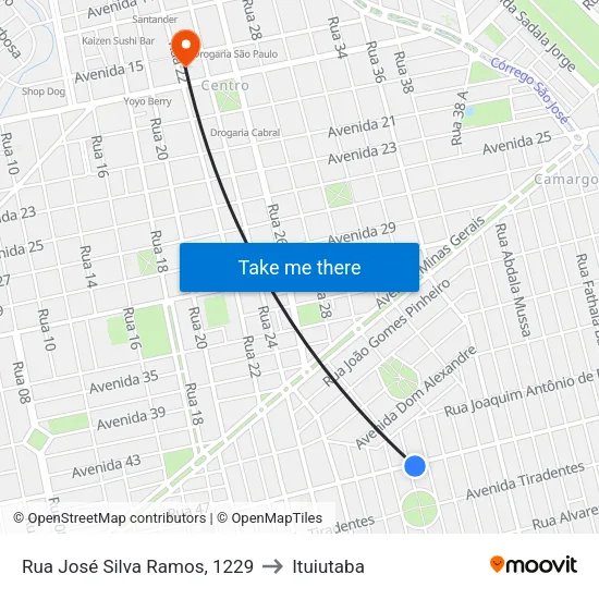 Rua José Silva Ramos, 1229 to Ituiutaba map