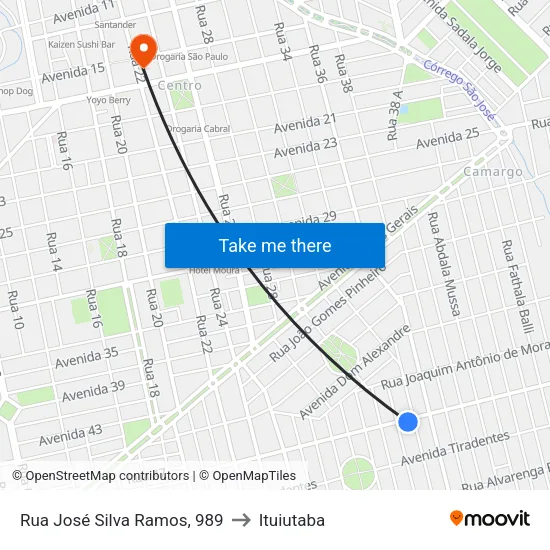 Rua José Silva Ramos, 989 to Ituiutaba map