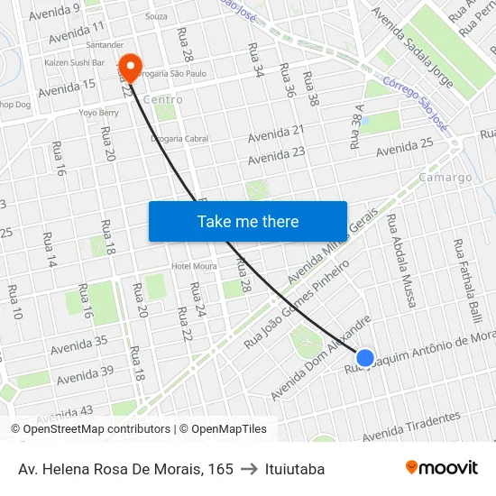 Av. Helena Rosa De Morais, 165 to Ituiutaba map