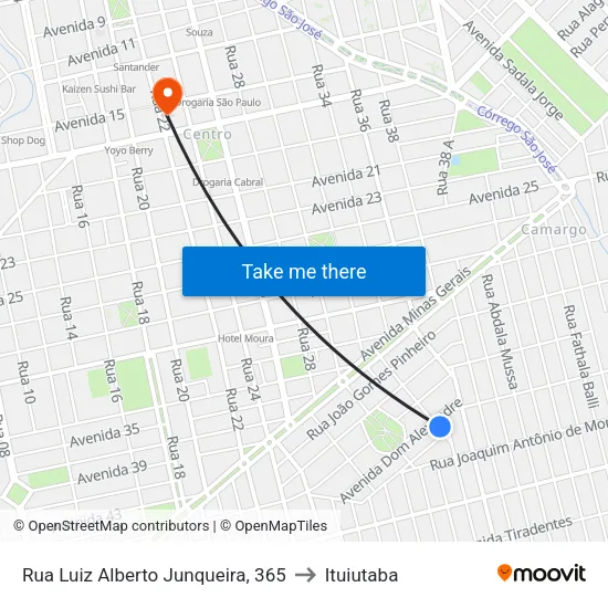 Rua Luiz Alberto Junqueira, 365 to Ituiutaba map