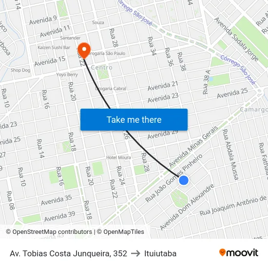 Av. Tobias Costa Junqueira, 352 to Ituiutaba map