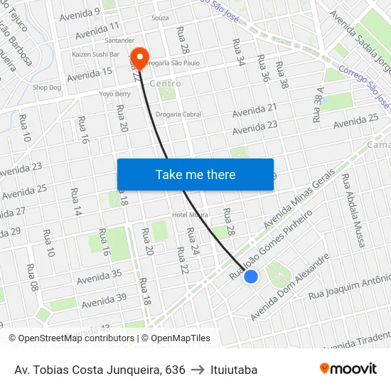Av. Tobias Costa Junqueira, 636 to Ituiutaba map