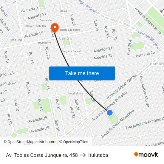 Av. Tobias Costa Junqueira, 458 to Ituiutaba map