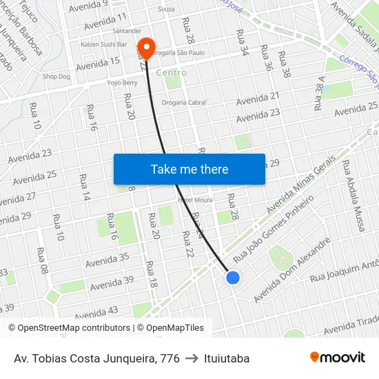 Av. Tobias Costa Junqueira, 776 to Ituiutaba map