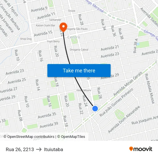 Rua 26, 2213 to Ituiutaba map