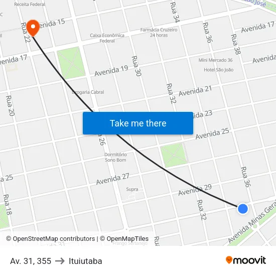 Av. 31, 355 to Ituiutaba map