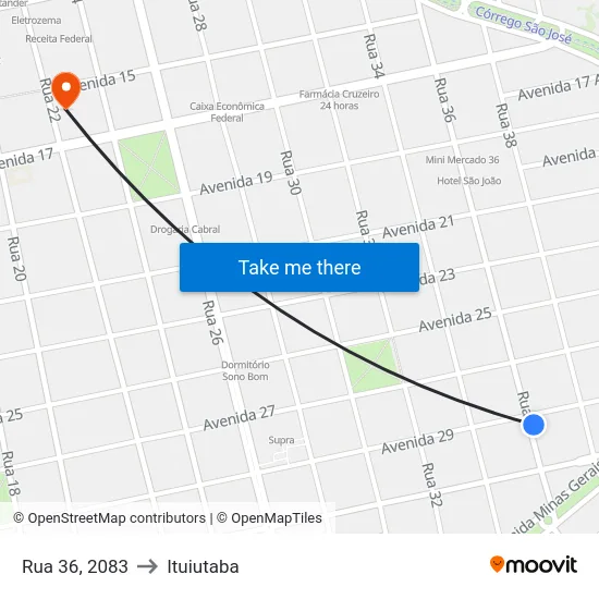 Rua 36, 2083 to Ituiutaba map