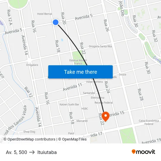 Av. 5, 500 to Ituiutaba map