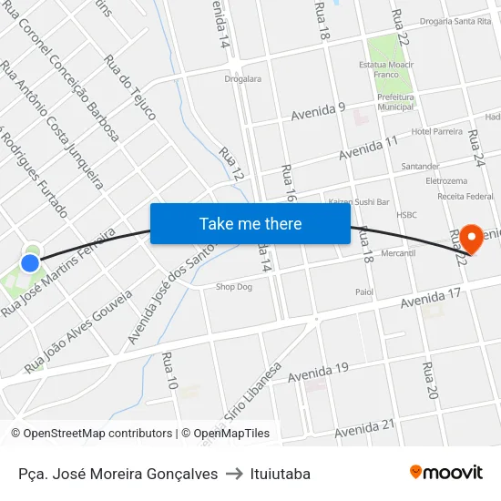 Pça. José Moreira Gonçalves to Ituiutaba map