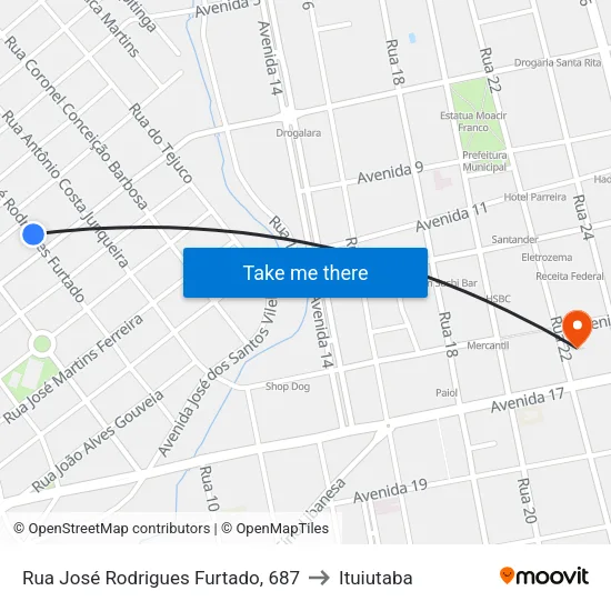 Rua José Rodrigues Furtado, 687 to Ituiutaba map
