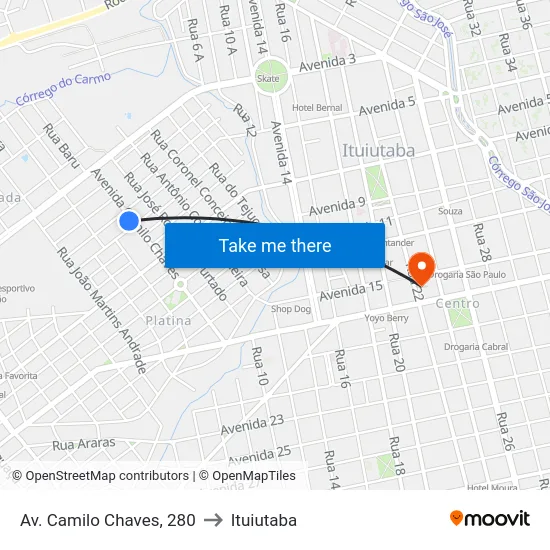 Av. Camilo Chaves, 280 to Ituiutaba map