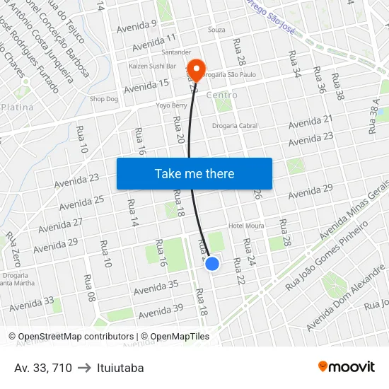 Av. 33, 710 to Ituiutaba map