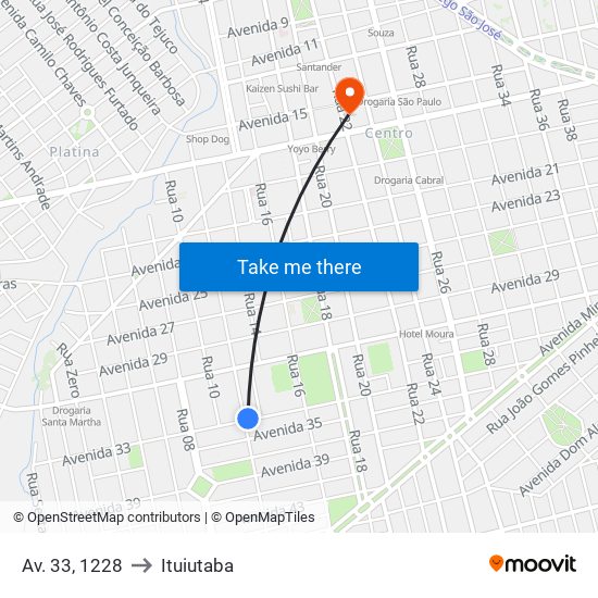 Av. 33, 1228 to Ituiutaba map
