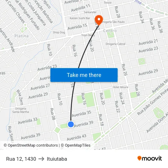 Rua 12, 1430 to Ituiutaba map