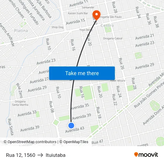 Rua 12, 1560 to Ituiutaba map