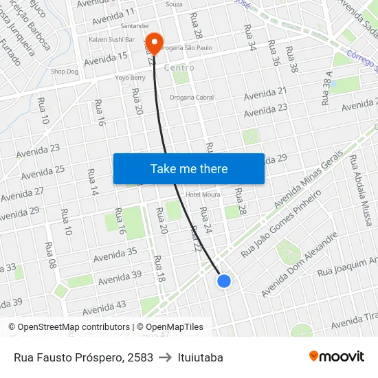 Rua Fausto Próspero, 2583 to Ituiutaba map
