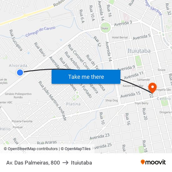 Av. Das Palmeiras, 800 to Ituiutaba map