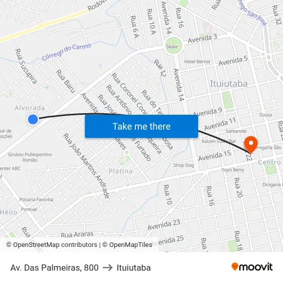 Av. Das Palmeiras, 800 to Ituiutaba map
