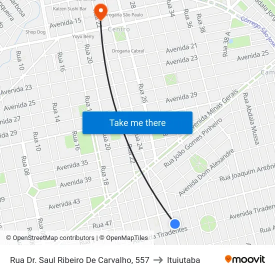 Rua Dr. Saul Ribeiro De Carvalho, 557 to Ituiutaba map