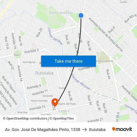 Av. Gov. José De Magalhães Pinto, 1338 to Ituiutaba map