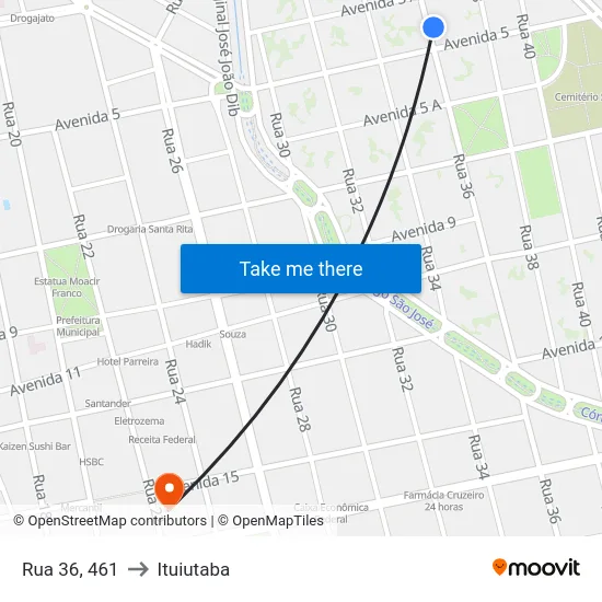 Rua 36, 461 to Ituiutaba map
