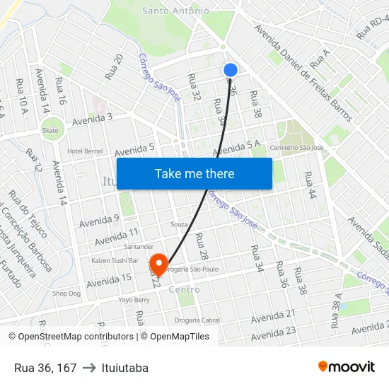 Rua 36, 167 to Ituiutaba map