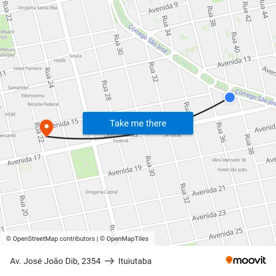 Av. José João Dib, 2354 to Ituiutaba map