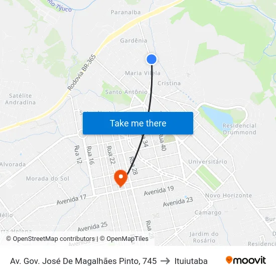 Av. Gov. José De Magalhães Pinto, 745 to Ituiutaba map