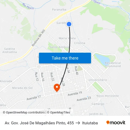Av. Gov. José De Magalhães Pinto, 455 to Ituiutaba map