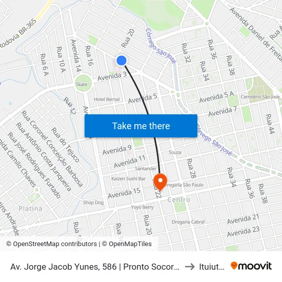 Av. Jorge Jacob Yunes, 586 | Pronto Socorro Municipal to Ituiutaba map
