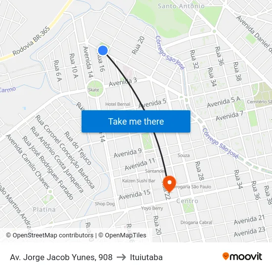 Av. Jorge Jacob Yunes, 908 to Ituiutaba map