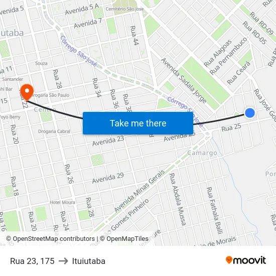 Rua 23, 175 to Ituiutaba map