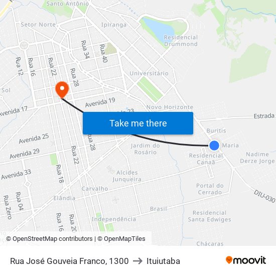 Rua José Gouveia Franco, 1300 to Ituiutaba map