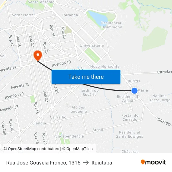 Rua José Gouveia Franco, 1315 to Ituiutaba map