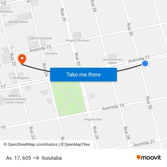 Av. 17, 605 to Ituiutaba map