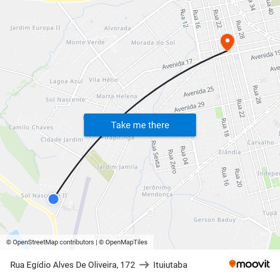 Rua Egídio Alves De Oliveira, 172 to Ituiutaba map
