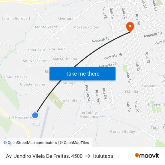 Av. Jandiro Vilela De Freitas, 4500 to Ituiutaba map