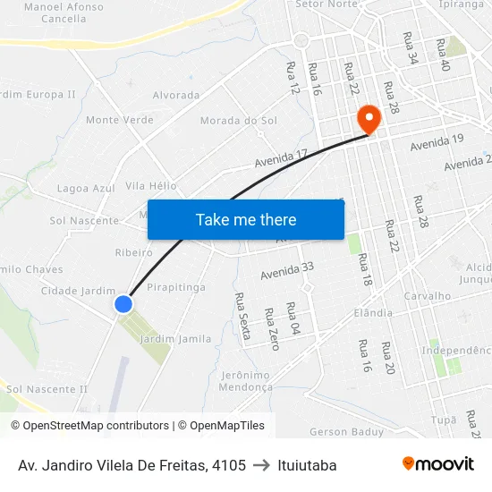 Av. Jandiro Vilela De Freitas, 4105 to Ituiutaba map