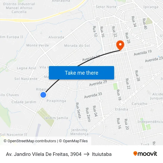 Av. Jandiro Vilela De Freitas, 3904 to Ituiutaba map