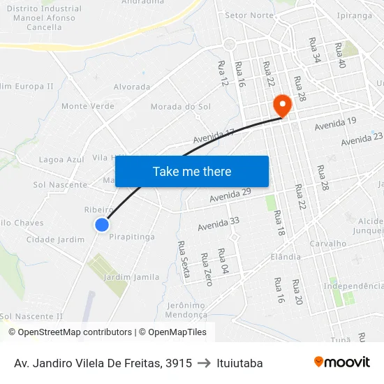 Av. Jandiro Vilela De Freitas, 3915 to Ituiutaba map