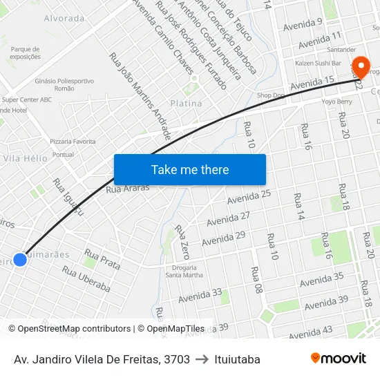 Av. Jandiro Vilela De Freitas, 3703 to Ituiutaba map