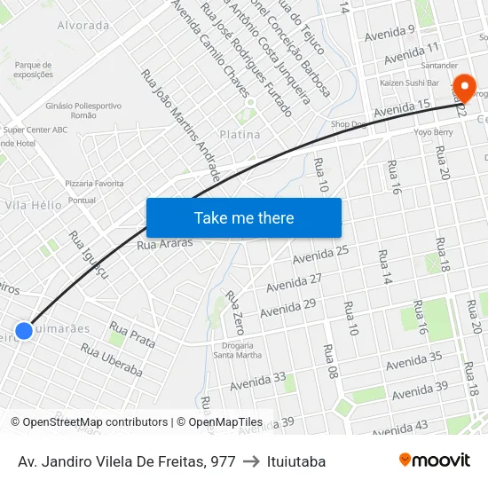 Av. Jandiro Vilela De Freitas, 977 to Ituiutaba map