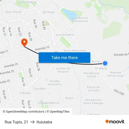 Rua Tupis, 21 to Ituiutaba map