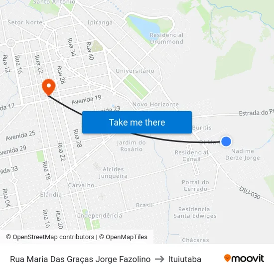 Rua Maria Das Graças Jorge Fazolino to Ituiutaba map