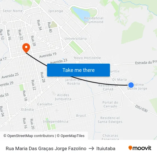 Rua Maria Das Graças Jorge Fazolino to Ituiutaba map